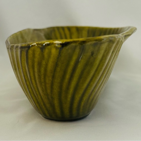 Vintage California Pottery Nut Candy Dish Bowl Oval Green Ridges MCM T211 14.5”L - Picture 2 of 7